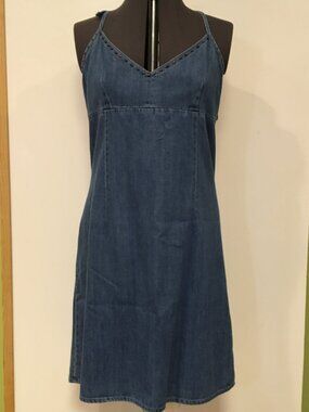 Route 66 Dress Size 14 Midi Denim Halter Tie w/ Wood Bead Detail Boho Festival